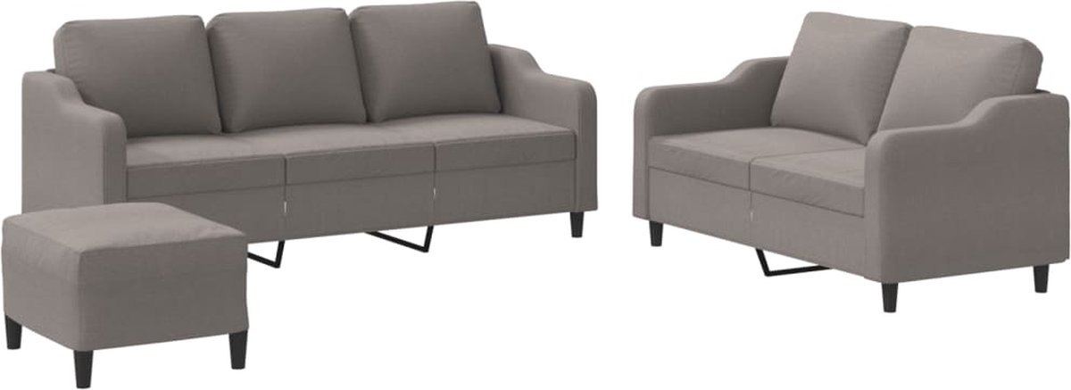 vidaXL - 3-delige - Loungeset - met - kussens - stof - taupe