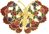 Behave® Broche vlinder met bloemen vleugels rood - emaille sierspeld -  sjaalspeld