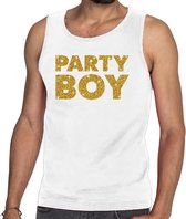 Party Boy glitter tekst tanktop / mouwloos shirt wit heren - heren singlet Party Boy XXL