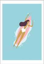 Surf babe 2 (21x29,7cm) - Wallified - Tekst - Zwart Wit - Poster - Wall-Art - Woondecoratie - Kunst - Posters