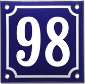Emaille huisnummer blauw/wit nr. 98