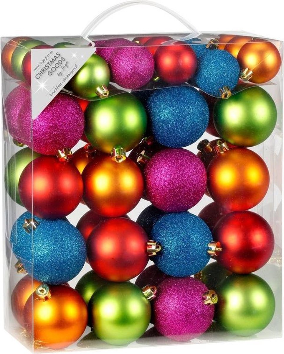 50x Gekleurde mix kunststof kerstballen pakket 46 cm