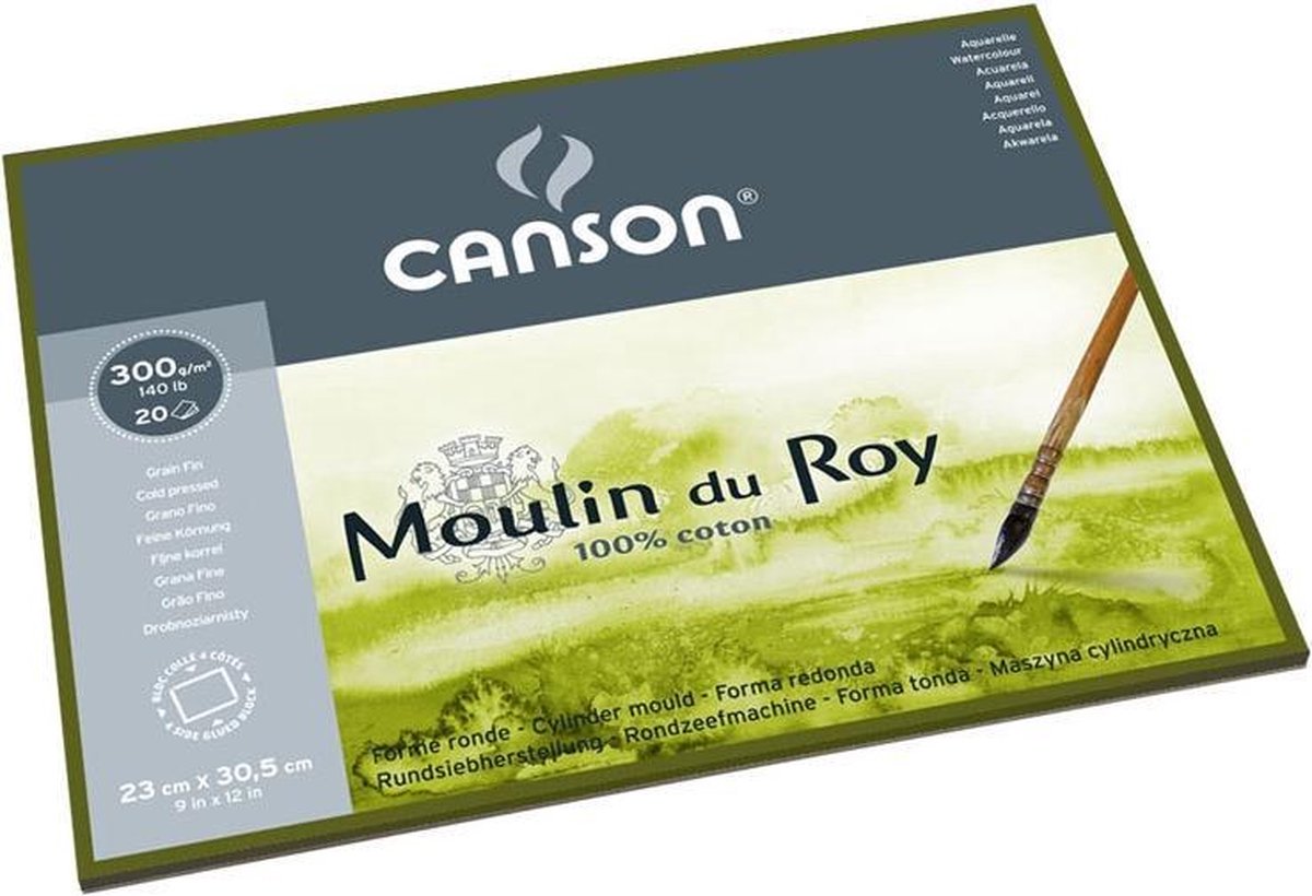 Canson aquarelblok Moulin du Roy 4z gelijmd 20vel fijne korrel 30,5x45,5cm  | bol.com