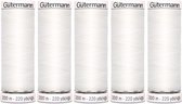 Fil à coudre tout usage Gütermann 5 x 200m, couleur blanche col. 800.