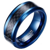 Wolfraam heren ring Carbon Fiber Blauw Zwart 8mm-20mm