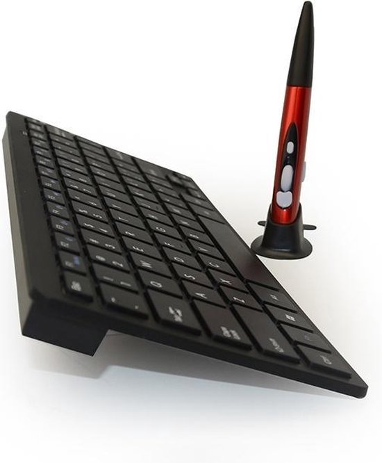KM-808 2,4 GHz draadloos multimediatoetsenbord + draadloze optische penmuis met USB-ontvanger Set voor computer pc-laptop, willekeurige pen muis kleurbezorging (zwart)