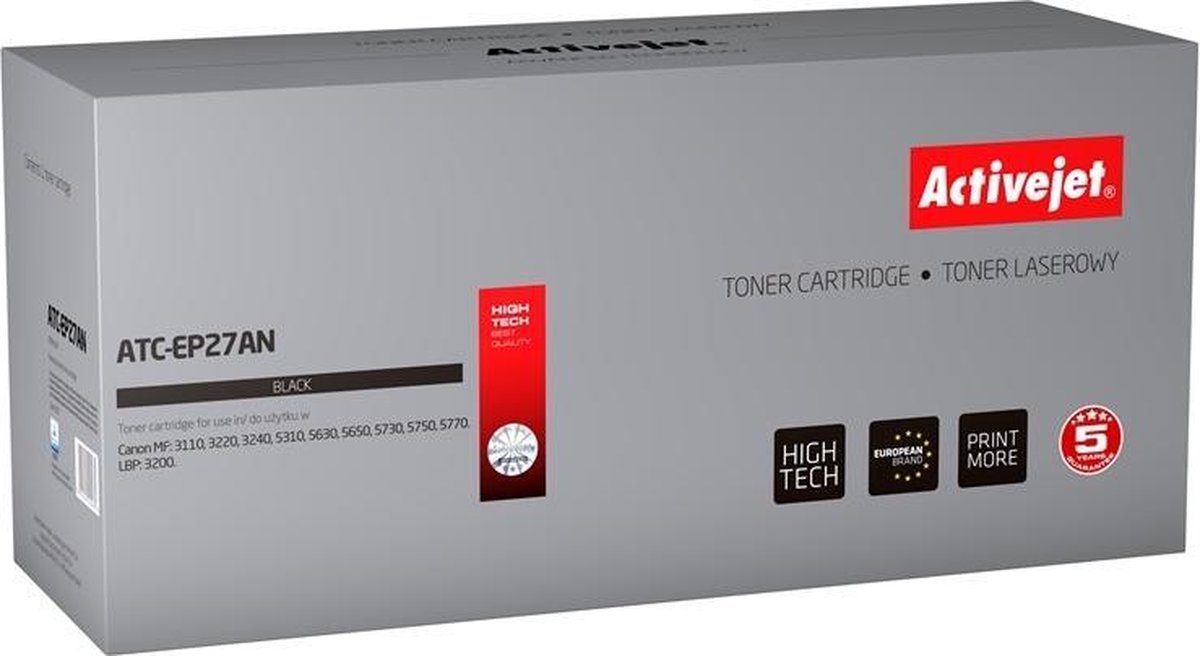 ActiveJet ATC-EP27AN Toner voor Canon-printer; Canon EP-27 vervanging; Premie; 2500 pagina's; zwart.