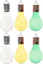 6x Buiten LED wit/groen/geel peertjes solar verlichting 14 cm - Tuinverlichting - Tuinlampen - Solarlampen op zonne-energie