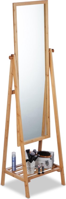 schroef Obsessie Boekhouding Relaxdays staande spiegel bamboe - badkamerspiegel - make-up spiegel -  verstelbaar | bol.com