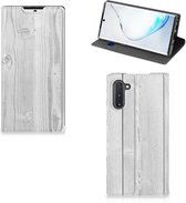 Geschikt voor Samsung Galaxy Note 10 Book Wallet Case White Wood