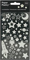 3x Stickervellen ruimtevaart thema stickers glow in the dark - Lichtgevende stickers - Speelgoed stickers