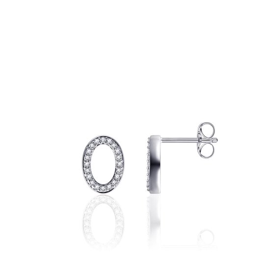 Jewels Inc. - Oorbellen - Oorstekers Ovaal open gezet met Zirkonia - 11mm x 8mm - Gerhodineerd Zilver 925