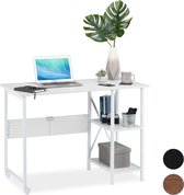 Relaxdays bureau klapbaar - computertafel - opbergrek - vouwbaar - 2 vakken - Wit / wit