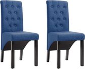 Eetkamerstoelen (INCL anti kras viltjes) met Knopen Stof Blauw 2 STUKS / Eetkamer stoelen / Extra stoelen voor huiskamer / Dineerstoelen / Tafelstoelen / Barstoelen