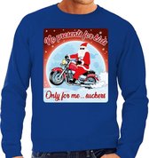 Foute Kersttrui / sweater - No presents for kids only for me suckers - motorliefhebber / motorrijder / motor fan blauw voor heren - kerstkleding / kerst outfit XL (54)