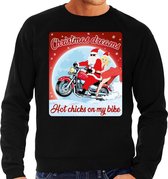Foute Kersttrui / sweater - Christmas dreams hot chicks on my bike - motorliefhebber / motorrijder / motor fan zwart voor heren - kerstkleding / kerst outfit L (52)