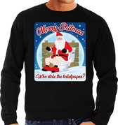 Foute Kersttrui / sweater - Merry Shitmas Who stole the toiletpaper - zwart voor heren - kerstkleding / kerst outfit 2XL (56)