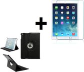iPad 2019 Hoesje -10.2 inch - iPad 2019 Screenprotector - Draaibare Book Case Bescherm Cover Zwart + Screenprotector Tempered Glass