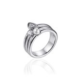 Jewels Inc. - Ring - Fantasie gezet met Zirkonia steen en parel - 12mm Breed - Maat 54 - Gerhodineerd Zilver 925