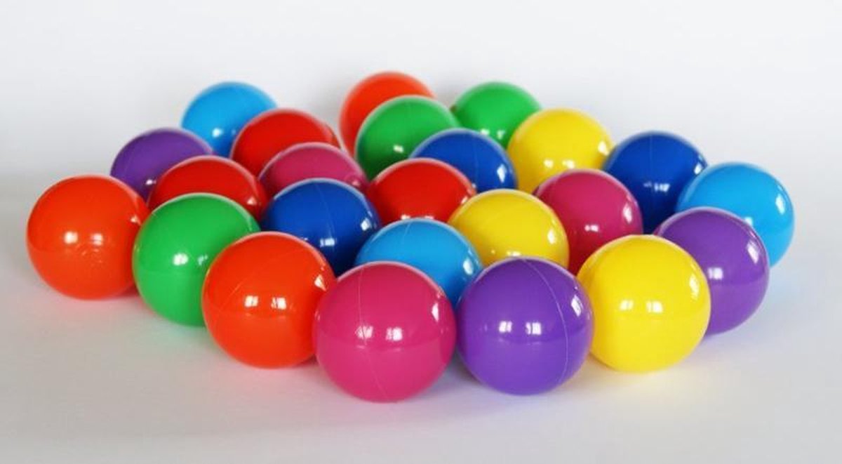 500 ballen 7cm, rood, groen, paars, roze, geel, blauw