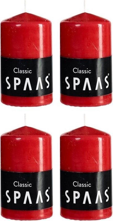 4x Rode cilinderkaarsen/stompkaarsen 6 x 10 cm 25 branduren - Geurloze kaarsen - Woondecoraties