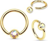 Wenkbrauwpiercing ring gold plated multi kleur steentje