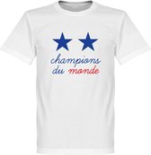 Frankrijk 2 Star Champions Du Monde T-Shirt - Wit - 5XL