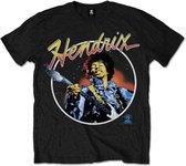 Jimi Hendrix Heren Tshirt -M- Script Circle Zwart