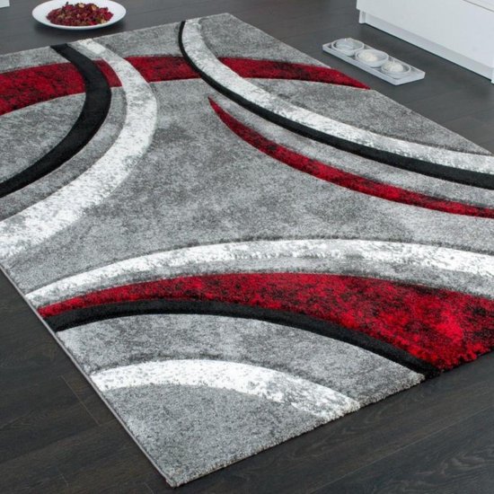 Lounge Populair Ondraaglijk Trendy Design Vloerkleed Tapijt Grijs Zwart Rood 160 x 230 cm | bol.com