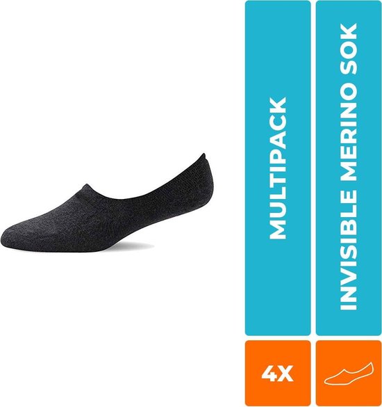 4-Pack Invisible Merino Sneakersokken S19 Cool Zwart - Unisex