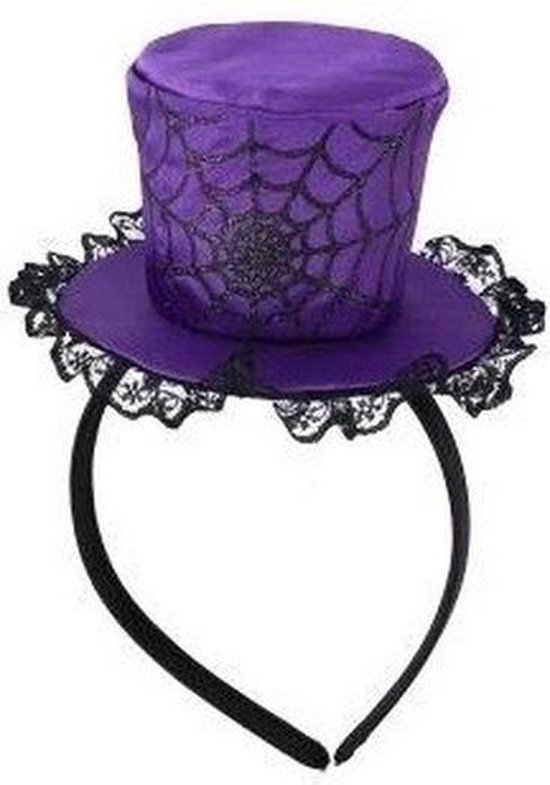 Normalisatie pols Cilia Halloween - Paarse verkleed mini hoed op diadeem met spinnenweb voor dames  -... | bol.com