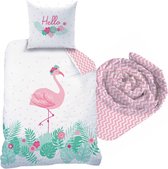Matt & Rose Flamingo  - Dekbedovertrek - Eenpersoons - 140 x 200 cm - Multi - Inclusief hoeslaken