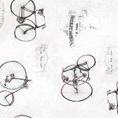 Authentique Tafellaken - Tafelkleed - Tafelzeil met reliëf - Opgerold op tube - Geen Plooien - Bicycle ecru - Fiets - 140cmx220cm