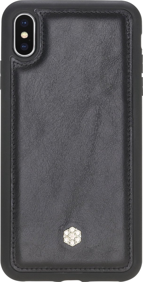 Bomonti™ - Apple iPhone X - Clevercase telefoon hoesje - Zwart Milan - Handmade lederen back cover - Geschikt voor draadloos opladen
