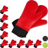 Relaxdays 10 paar ovenwanten siliconen - ovenhandschoenen - bbq handschoenen – rood