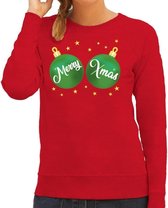 Foute kersttrui / sweater rood met groene Merry Xmas borsten voor dames - kerstkleding / christmas outfit XL (42)