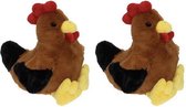 2x Pluche kip/haan knuffel 25 cm speelgoed set - Kippen/hanen boerderijdieren knuffels - Speelgoed voor kind