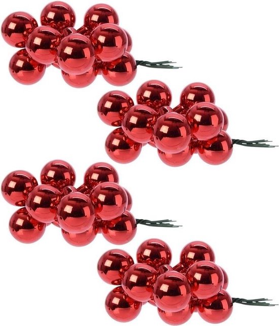 40x Mini glazen kerstballen kerststekers/instekertjes rood 2 cm - Rode kerststukjes kerstversieringen glas