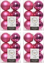 48x Fuchsia roze kunststof kerstballen 6 cm - Mat/glans - Onbreekbare plastic kerstballen - Kerstboomversiering fuchsia roze
