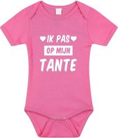Ik pas op mijn tante tekst baby rompertje roze meisjes - Kraamcadeau - Babykleding 56 (1-2 maanden)
