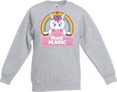 Miss Magic de eenhoorn sweater grijs voor meisjes - eenhoorns trui - kinderkleding / kleding 134/146