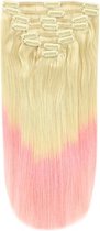 Remy Human Hair extensions Double Weft Straight 24 - blond / roze - T60/Pink