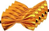 5x Gouden verkleed vlinderstrikjes 14 cm voor dames/heren - Goud thema verkleedaccessoires/feestartikelen - Vlinderstrikken/vlinderdassen met elastieken sluiting