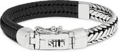 SILK Jewellery - Zilveren Armband - Zipp - 193BLK.20 - zwart leer - Maat 20