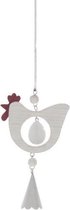 Decoratiehangers - Hanging Hen With Spring 8x14cm 3pc White