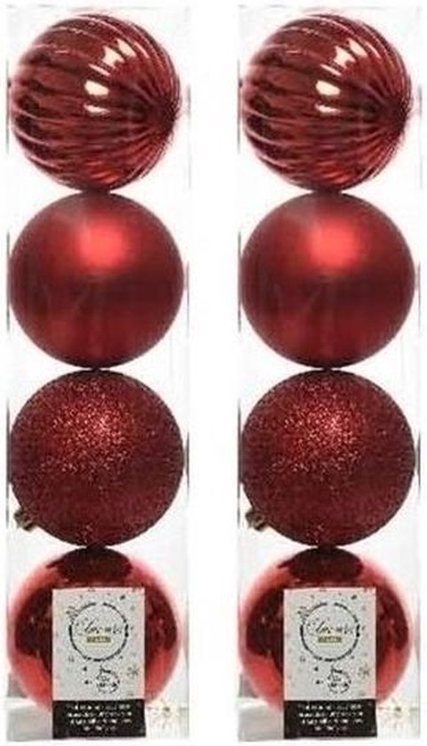 Lot De 4 Boules De Noël Sucre D'orge – Plastique Incassable à Paillettes – Rouge Bordeaux 14 Cm