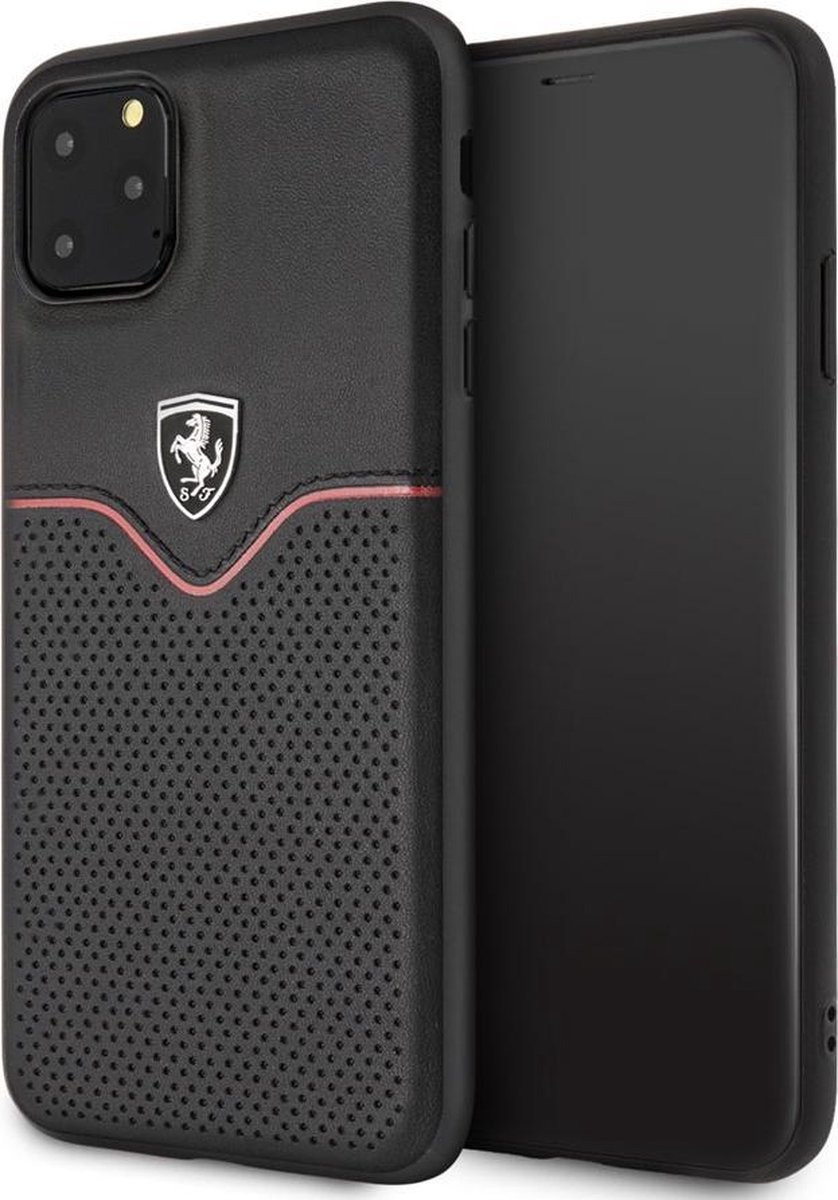 iPhone 11 Pro Max Backcase hoesje - Ferrari - Effen Zwart - Leer