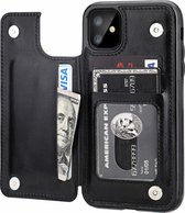 Wallet Case geschikt voor Apple iPhone 11 - zwart + Glazen Screenprotector
