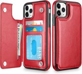 Wallet Case  geschikt voor Apple iPhone 11 Pro Max  - rood +  Glazen Screenprotector