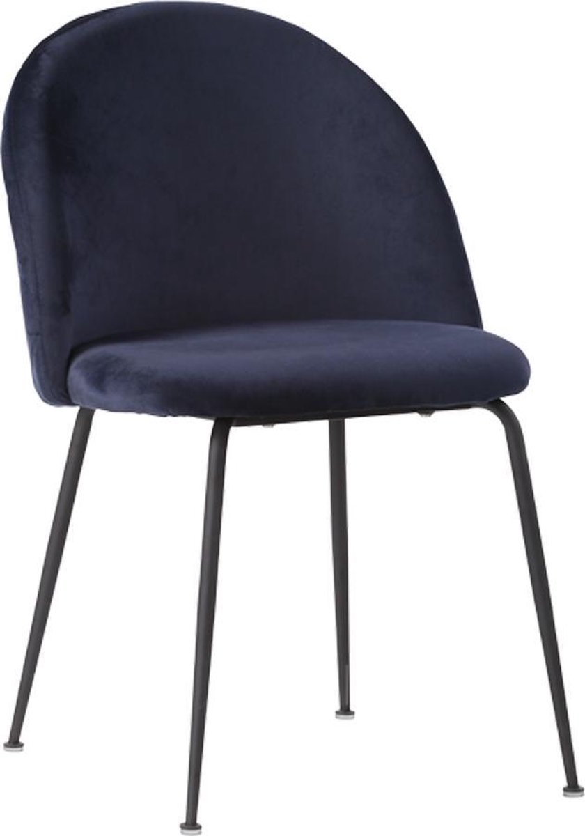 House Nordic Geneve Eetkamerstoel stoel blauw fluweel w. zwarte poten